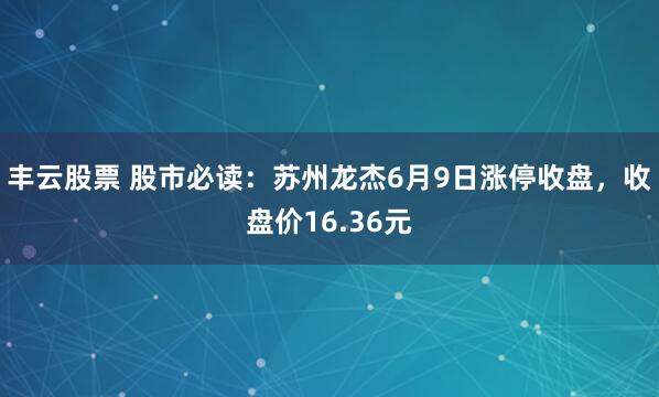 丰云股票 股市必读：苏州龙杰6月9日涨停收盘，收盘价16.36元